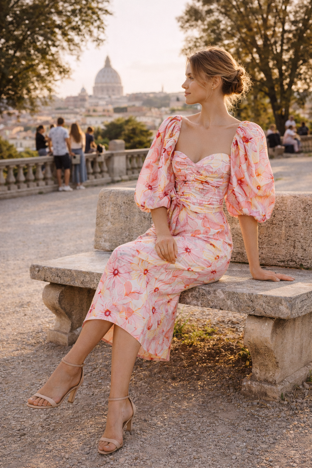 Geblümtes Midikleid mit Puffärmeln für Frauen - Klara