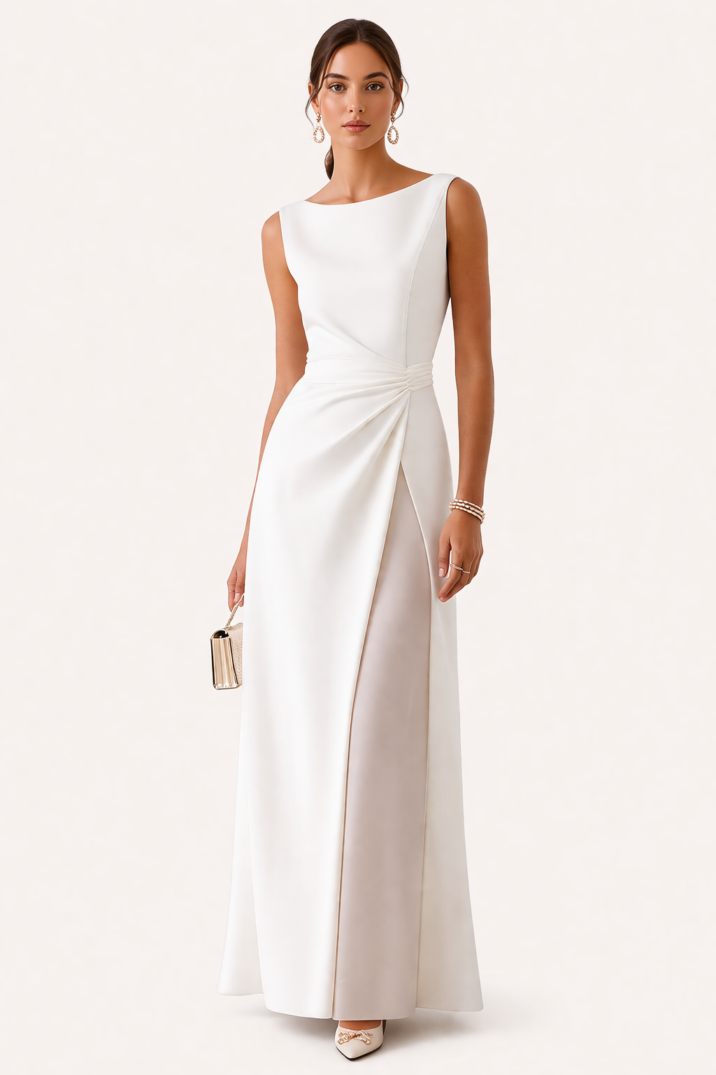 Tailliertes langes Kleid mit seitlicher Drapierung und Schlitz für Frauen - Helga