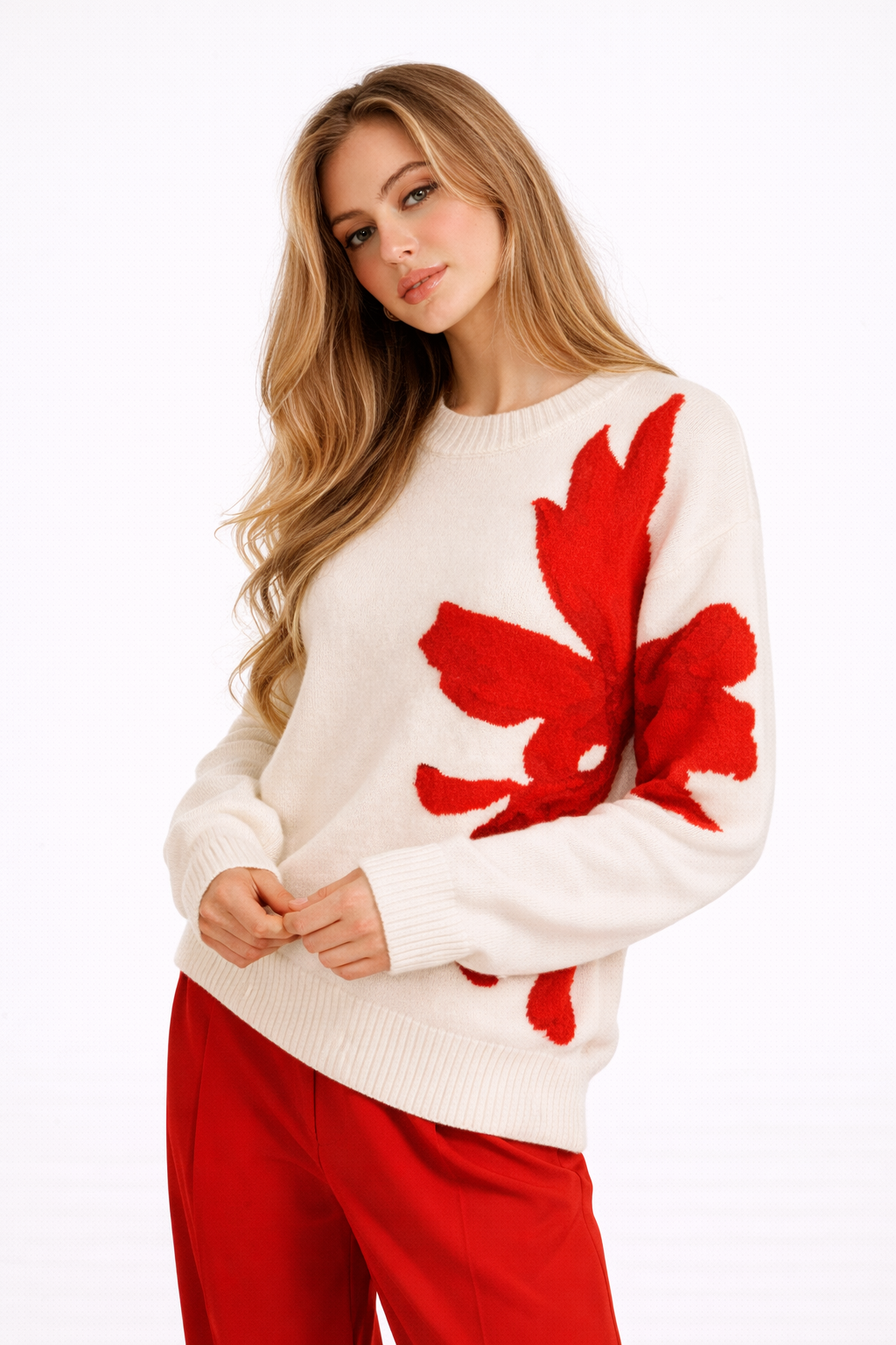 Damenpullover mit Blumendetail und Rundhalsausschnitt - Elina