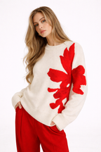 Damenpullover mit Blumendetail und Rundhalsausschnitt - Elina