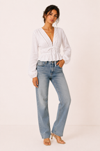 Damenbluse mit V-Ausschnitt und Schleife - Vera