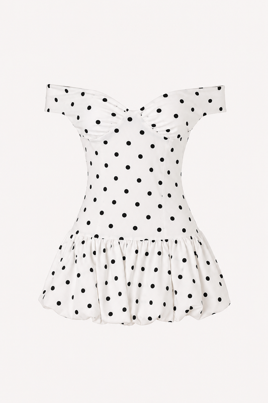 Robe courte à pois sur l'épaule - Mila