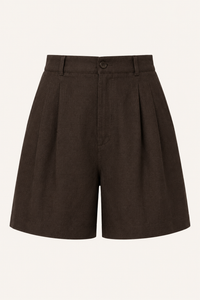 Short femme en lin et coton à taille haute avec pinces - Holly