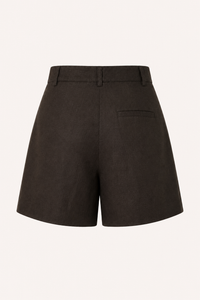 Short femme en lin et coton à taille haute avec pinces - Holly