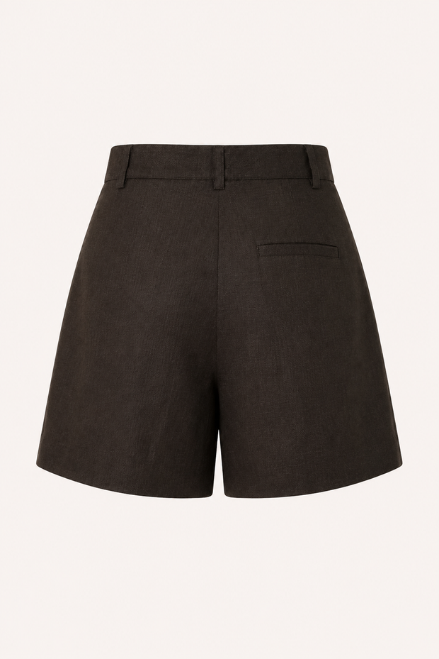 Short femme en lin et coton à taille haute avec pinces - Holly