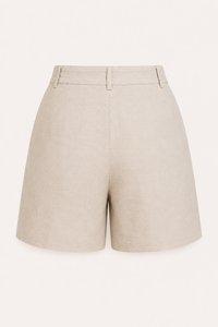 Short femme en lin et coton à taille haute avec pinces - Holly