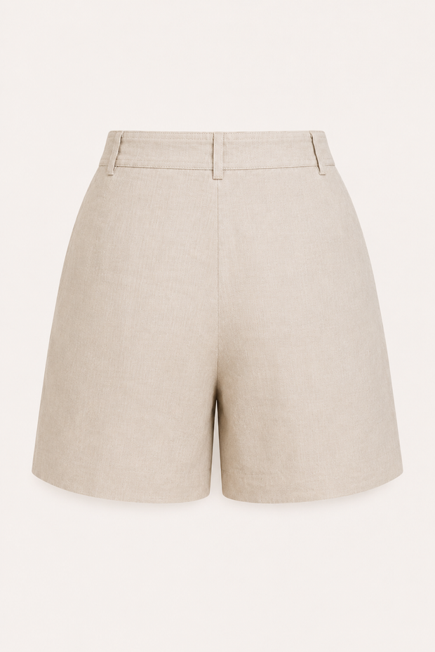 Short femme en lin et coton à taille haute avec pinces - Holly