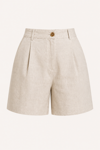 Short femme en lin et coton à taille haute avec pinces - Holly