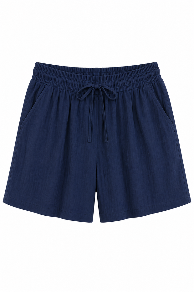 Short femme en lin et coton à taille élastiquée avec cordon - Anja