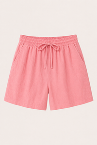 Short femme en lin et coton à taille élastiquée avec cordon - Anja