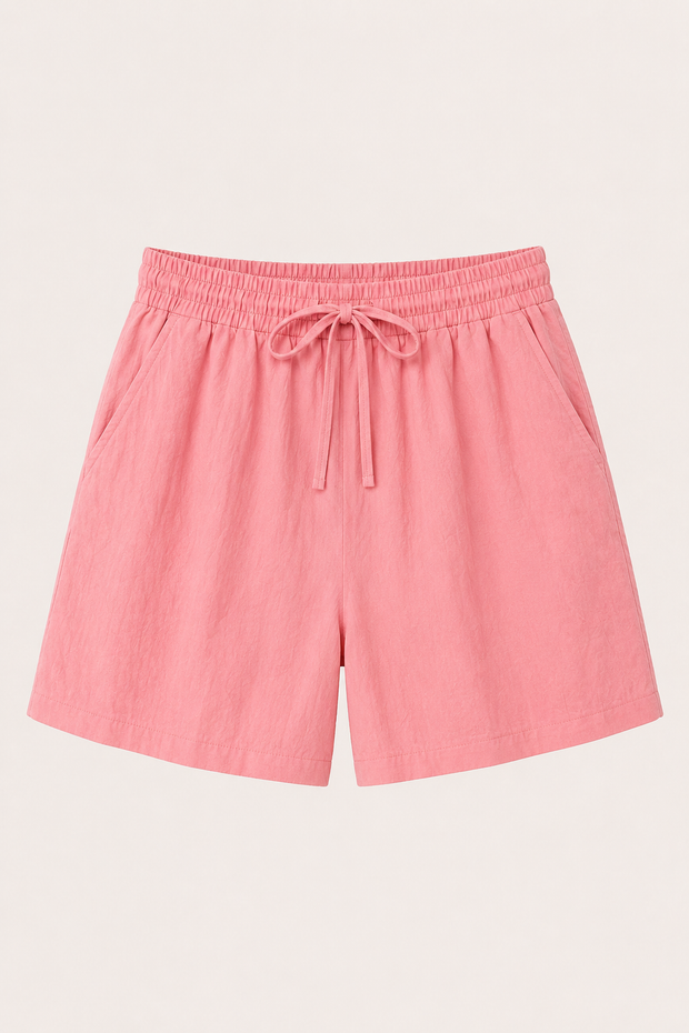 Short femme en lin et coton à taille élastiquée avec cordon - Anja