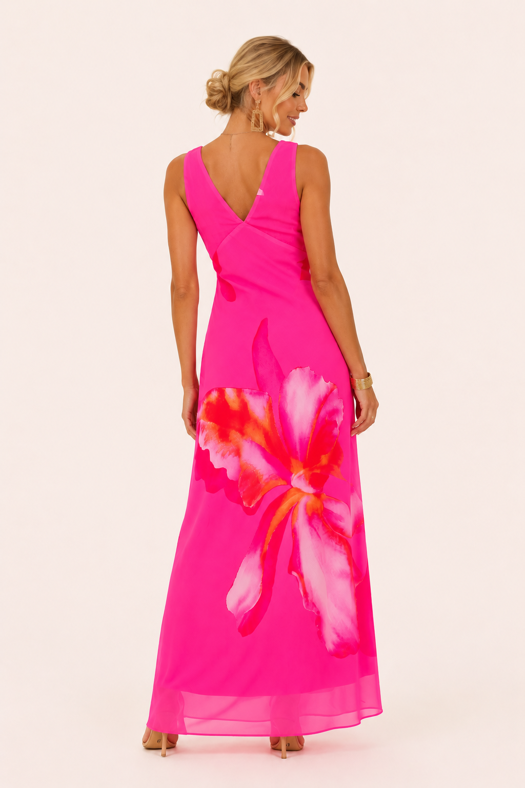 Langes Kleid mit Blumenmuster und Kreuzausschnitt Sommer - Soraya