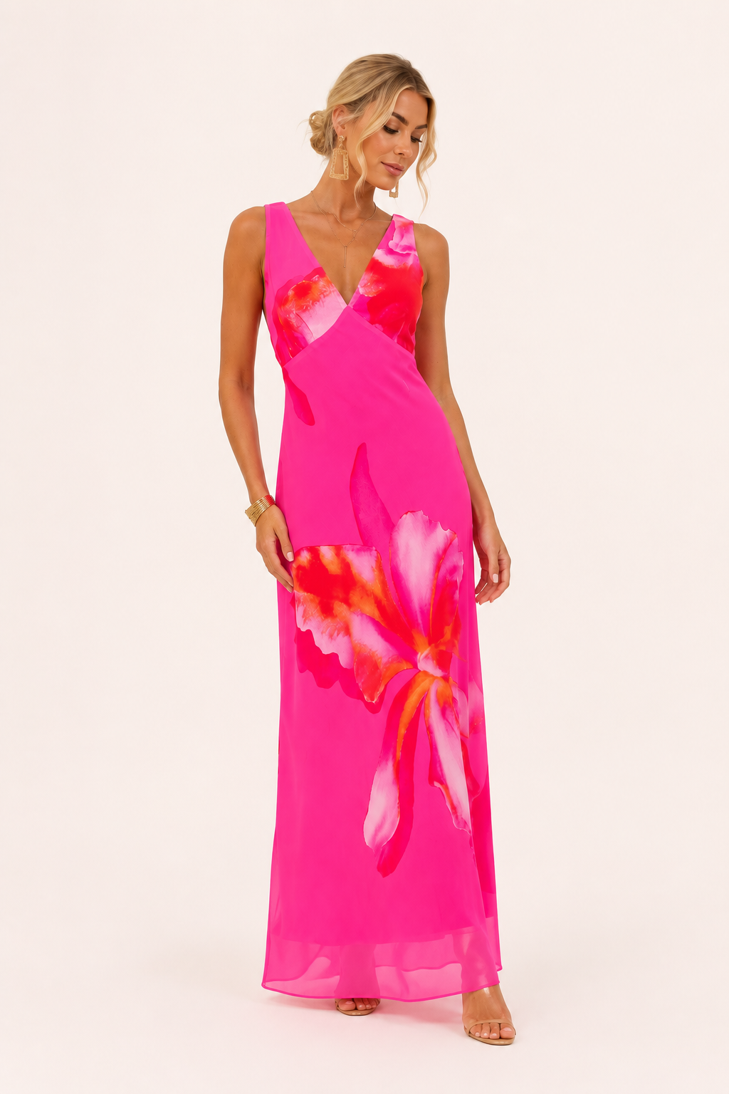 Langes Kleid mit Blumenmuster und Kreuzausschnitt Sommer - Soraya