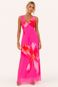 Langes Kleid mit Blumenmuster und Kreuzausschnitt Sommer - Soraya