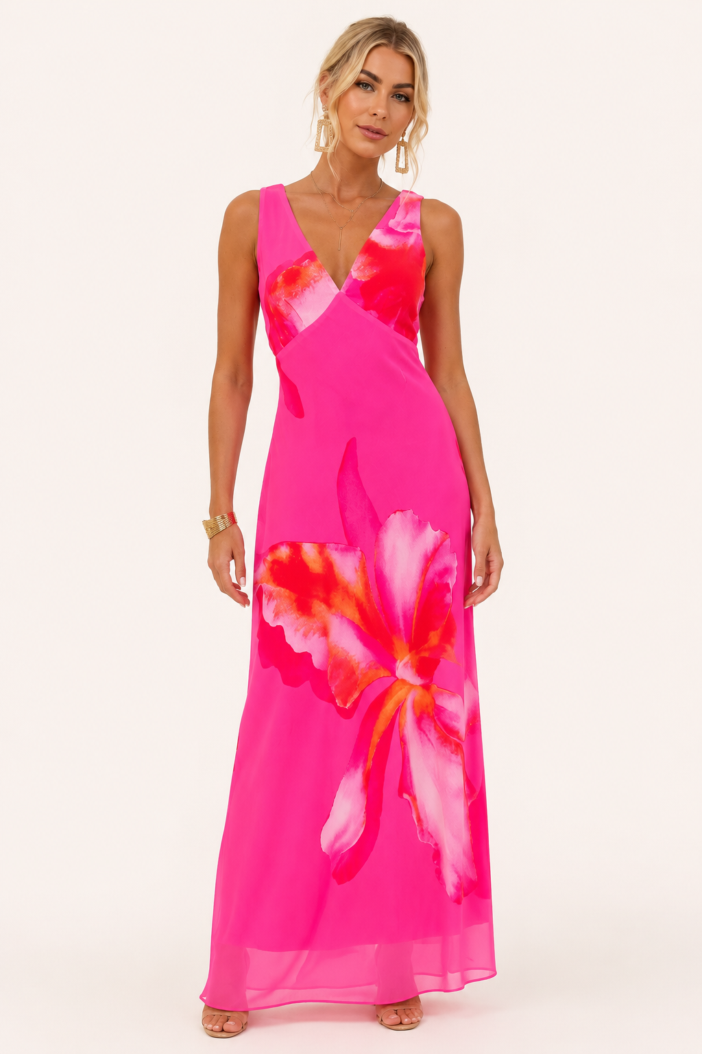 Langes Kleid mit Blumenmuster und Kreuzausschnitt Sommer - Soraya