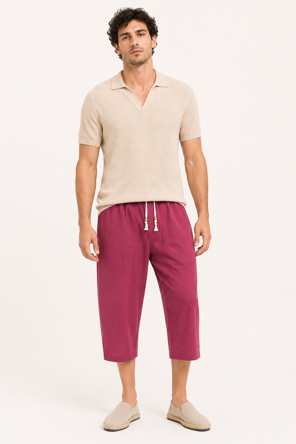 Herren-Cropped-Hose mit elastischem Bund und Kordelzug – Alfie