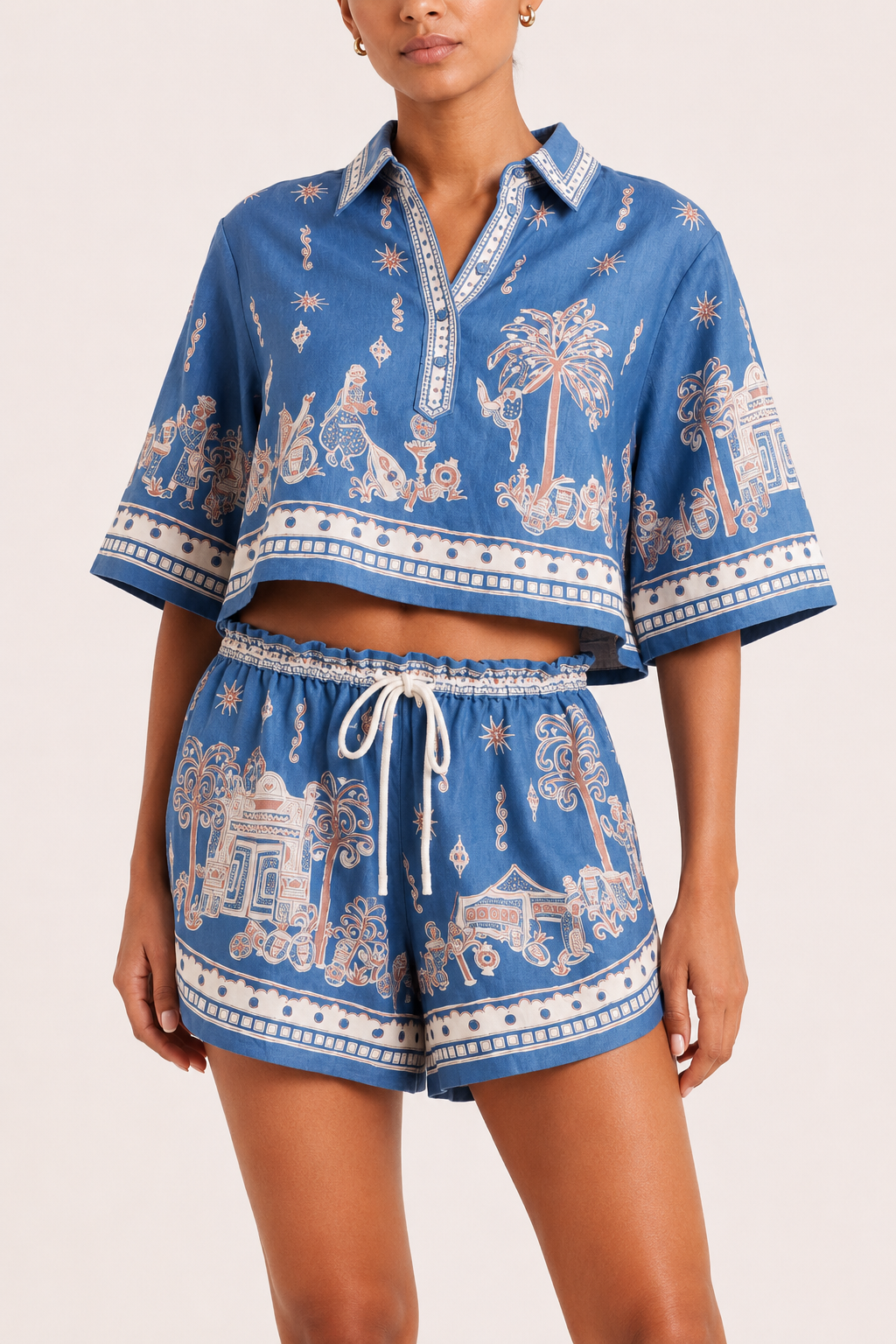 Boho-Set für Damen mit gemusterter Bluse und Shorts – Valeria