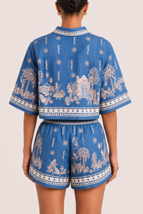 Boho-Set für Damen mit gemusterter Bluse und Shorts – Valeria