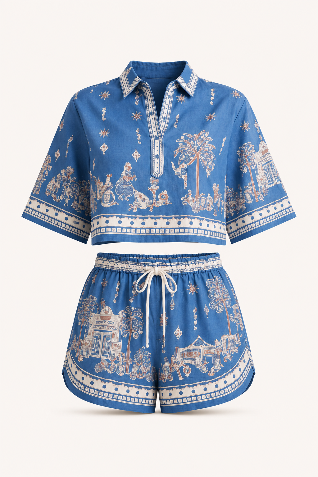 Boho-Set für Damen mit gemusterter Bluse und Shorts – Valeria