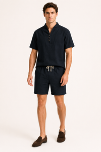 Ensemble homme en lin et coton avec col mao et short - Armin