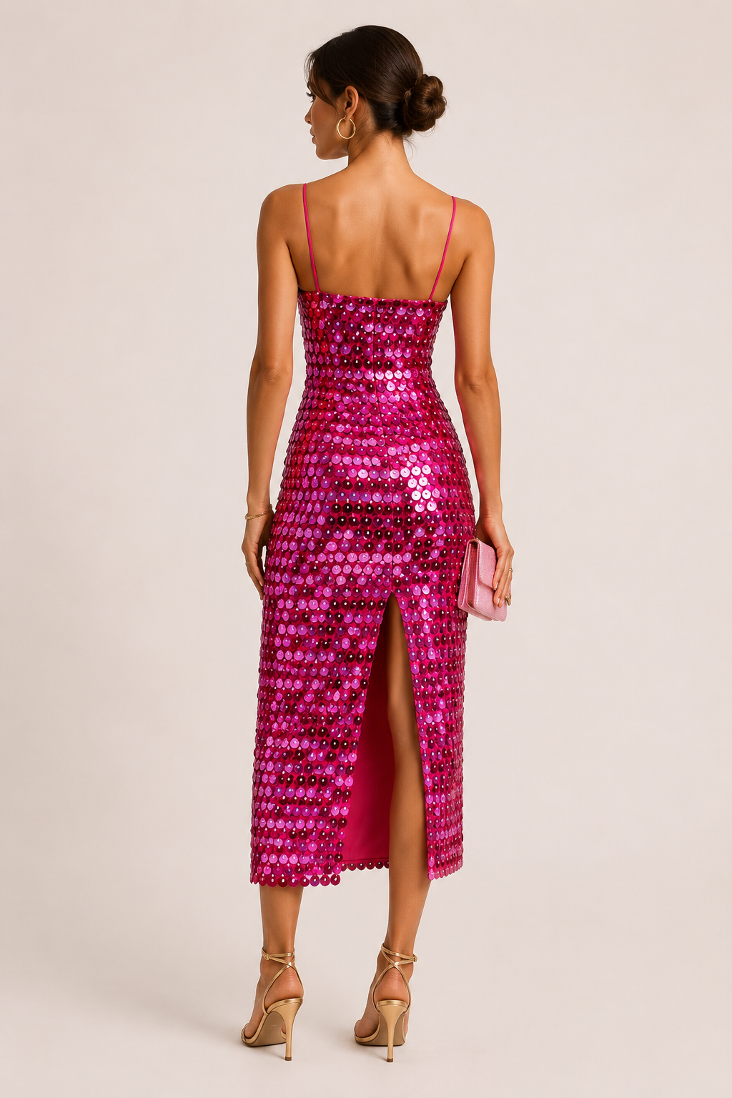 Elegantes Midi-Cocktailkleid mit glänzender Oberfläche - Senta