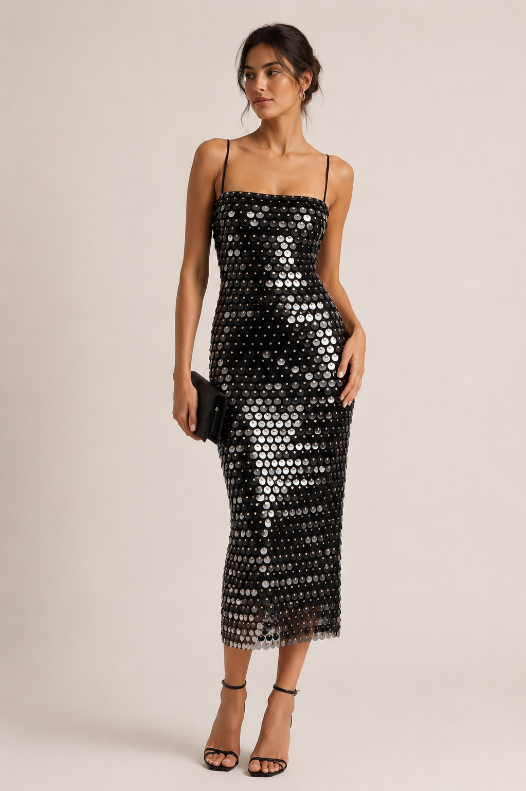 Elegantes Midi-Cocktailkleid mit glänzender Oberfläche - Senta