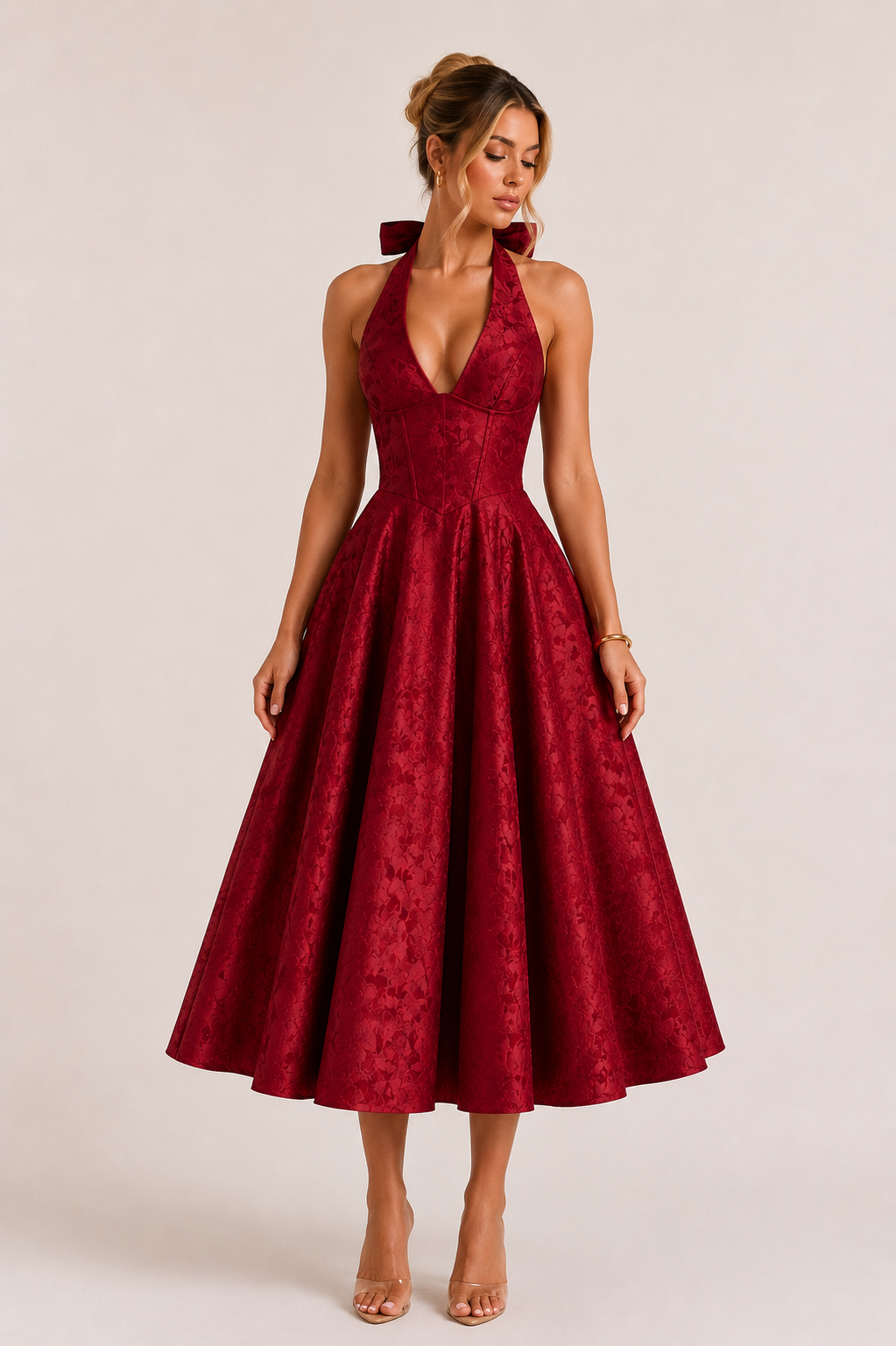 Midikleid Neckholder Frau elegant weitem Rock - Elodie