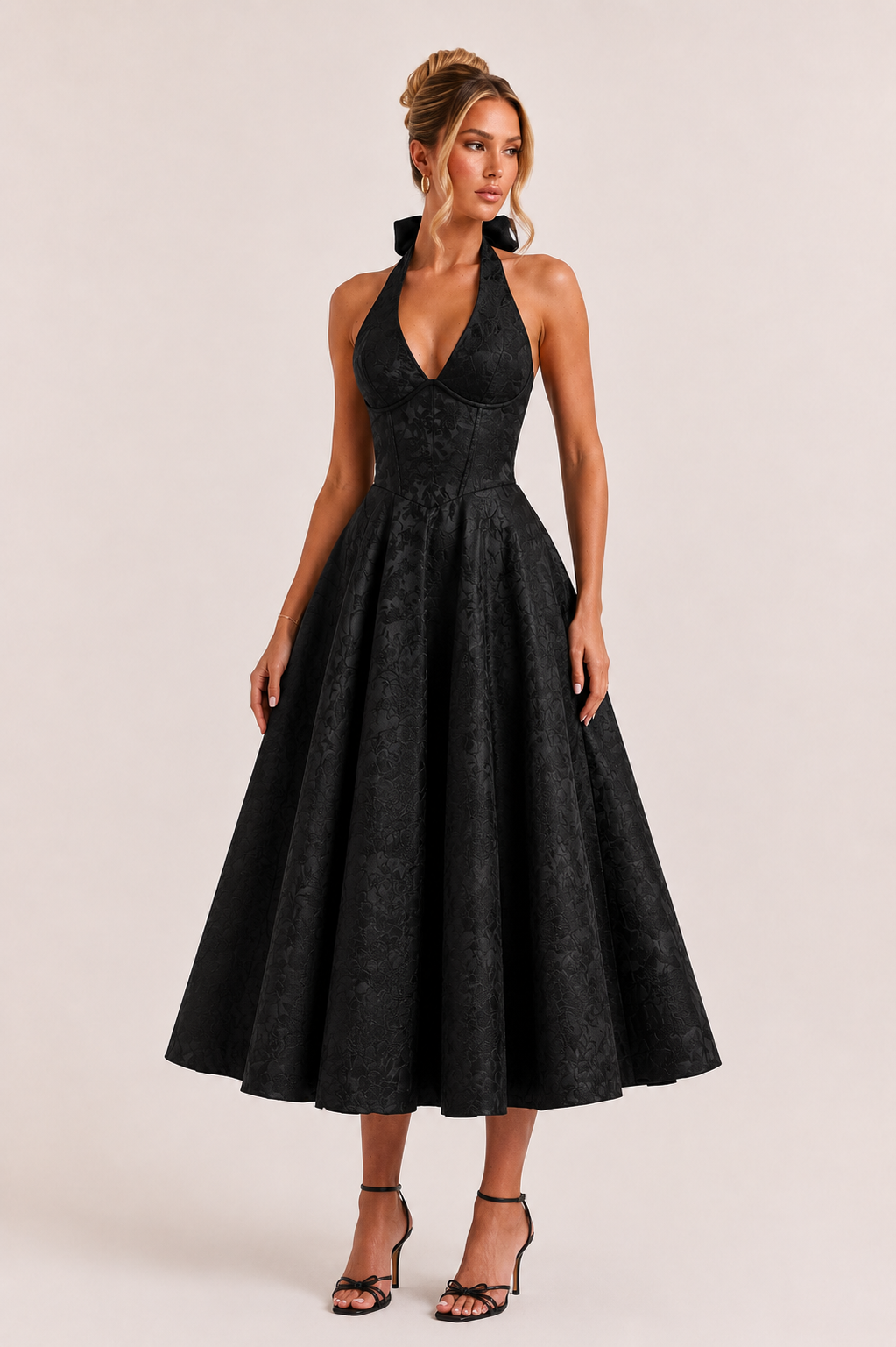 Midikleid Neckholder Frau elegant weitem Rock - Elodie