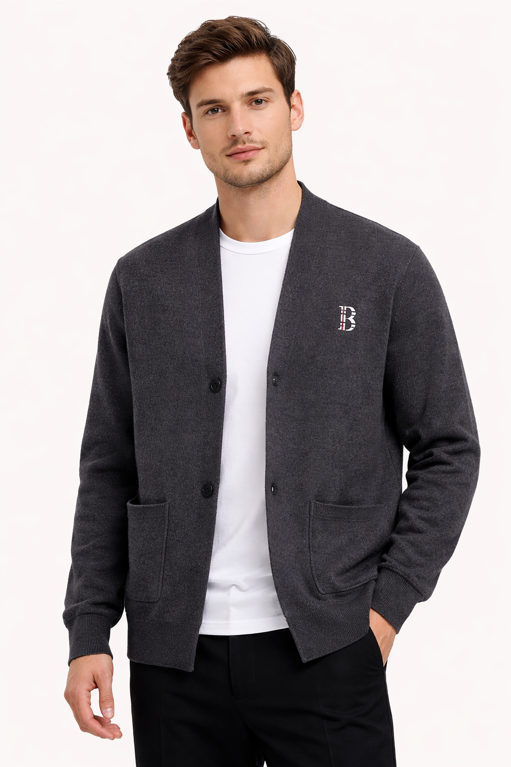 Gerade geschnittene Herrenstrickjacke mit breitem Kragen - Einar