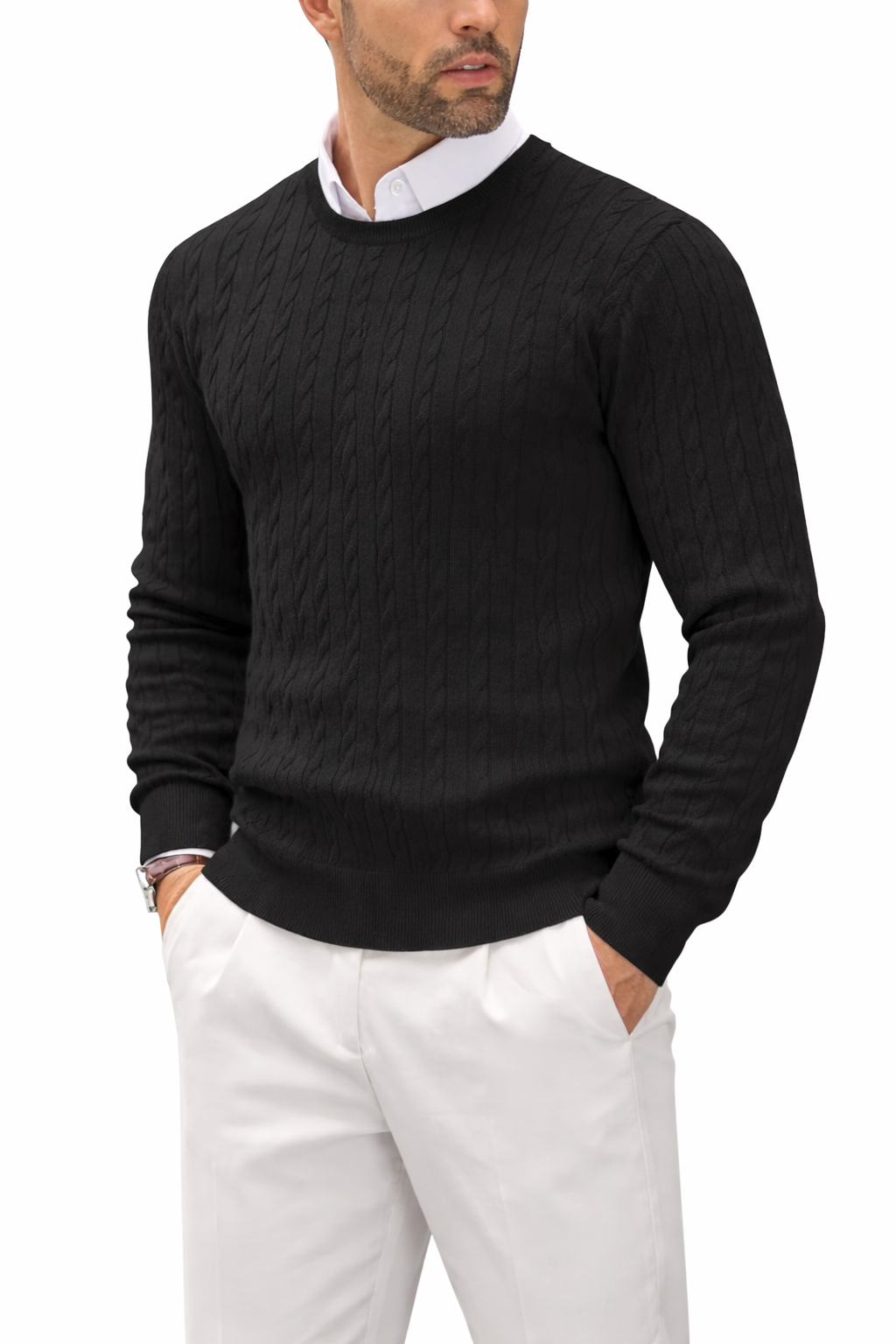 Herren Pullover Rundhals Zopfmuster gerade Silhouette - Hrodgar
