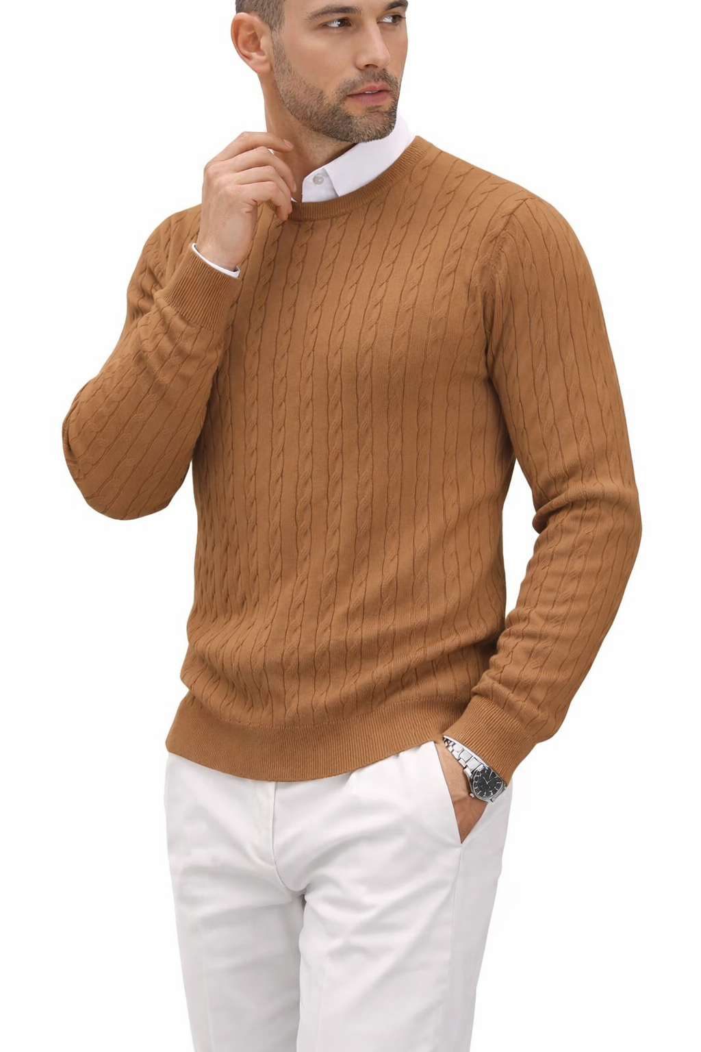 Herren Pullover Rundhals Zopfmuster gerade Silhouette - Hrodgar