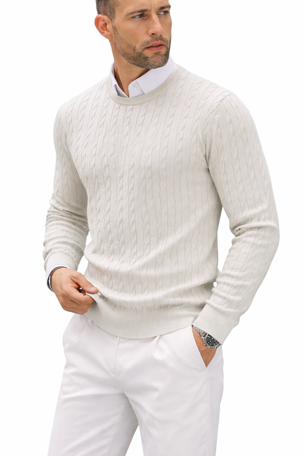 Herren Pullover Rundhals Zopfmuster gerade Silhouette - Hrodgar