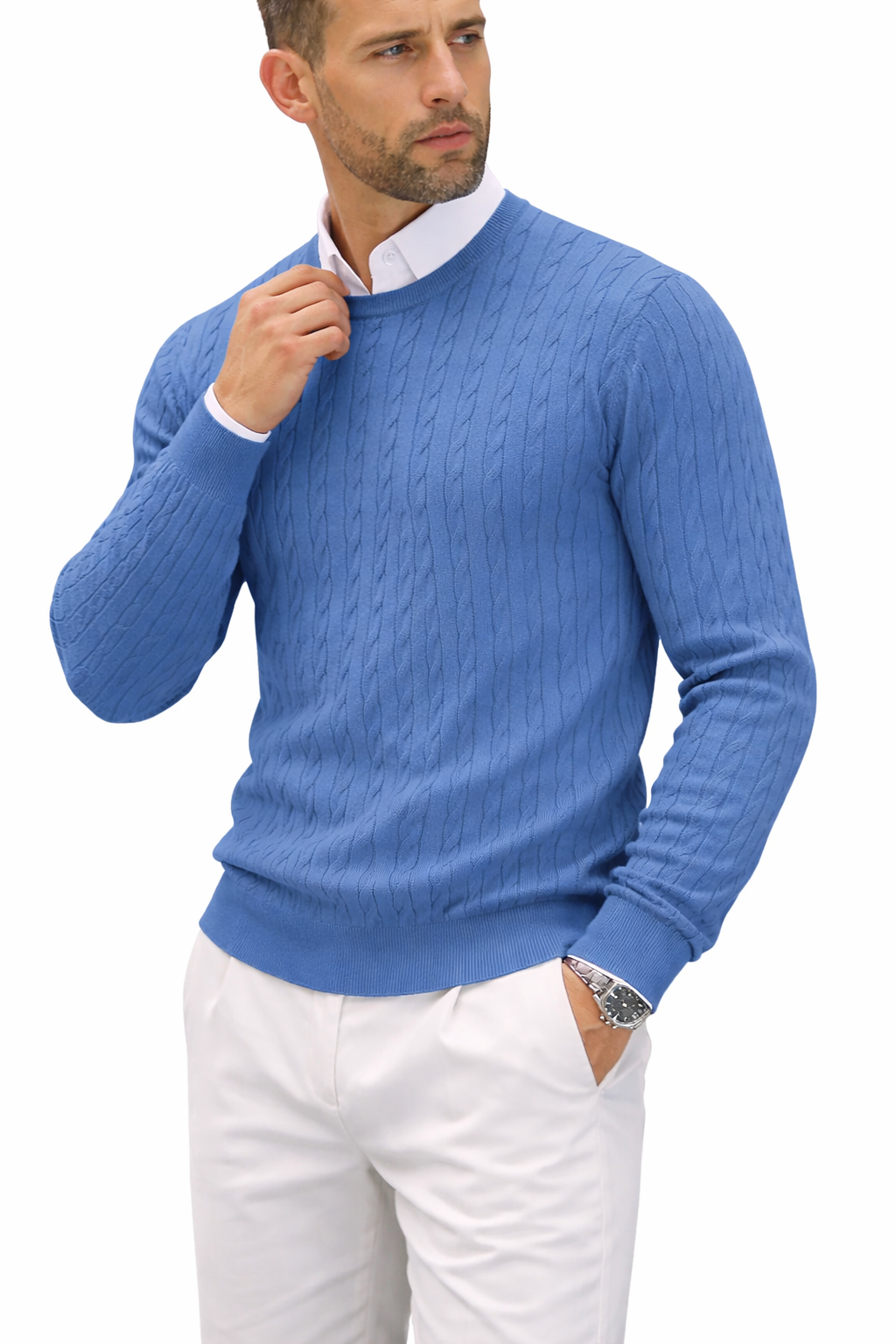 Herren Pullover Rundhals Zopfmuster gerade Silhouette - Hrodgar