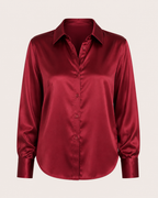 Satin-Bluse für Damen mit langen Ärmeln und Knopfleiste vorne – Hannelore