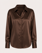 Satin-Bluse für Damen mit langen Ärmeln und Knopfleiste vorne – Hannelore