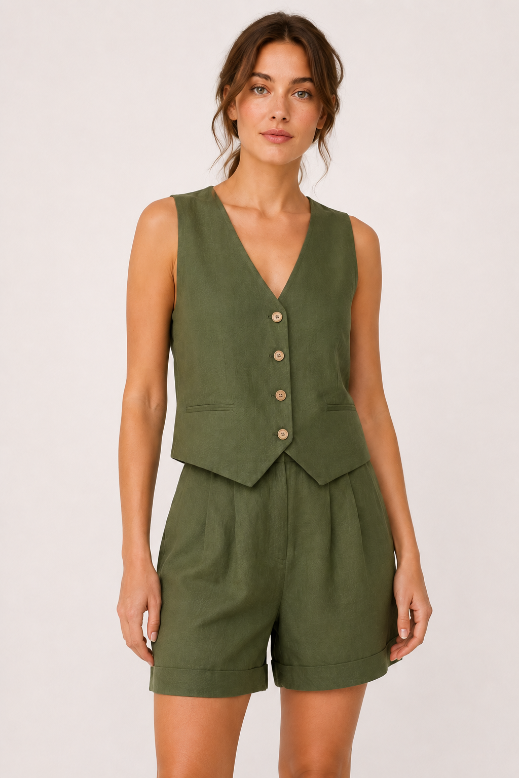 Set aus Weste und Shorts für Damen aus Leinen und Baumwolle – Rita