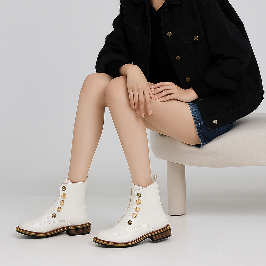 Stiefeletten mit goldener Knopfleiste - Enorie