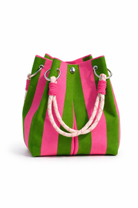 Geflochtene Eimertasche für Frauen mit Frühlings-Sommer-Streifen-Design