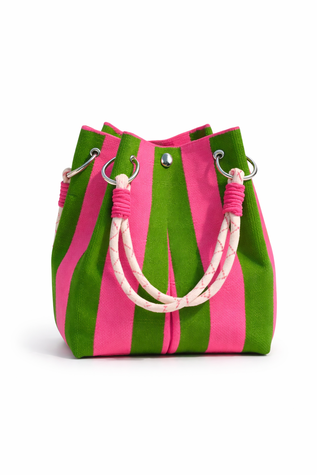 Geflochtene Eimertasche für Frauen mit Frühlings-Sommer-Streifen-Design