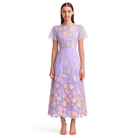 Robe longue fleurie brodée femme - Fiorella