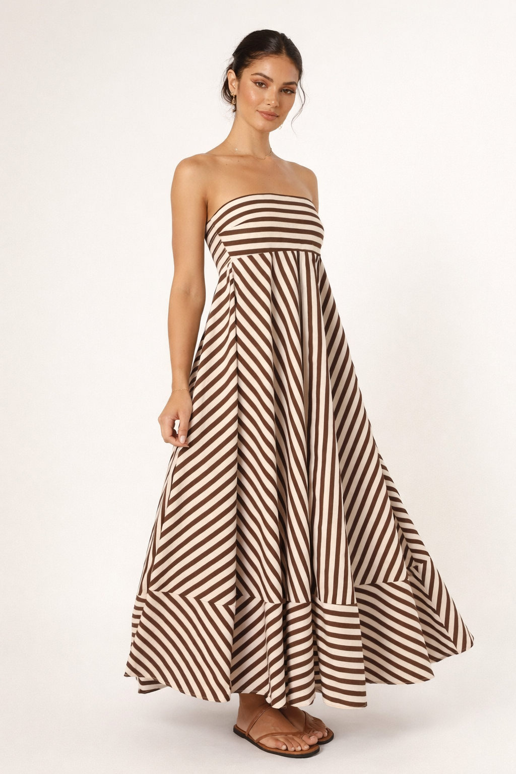 Damen Maxikleid mit Streifenmuster und trägerlosem Ausschnitt - Alvera