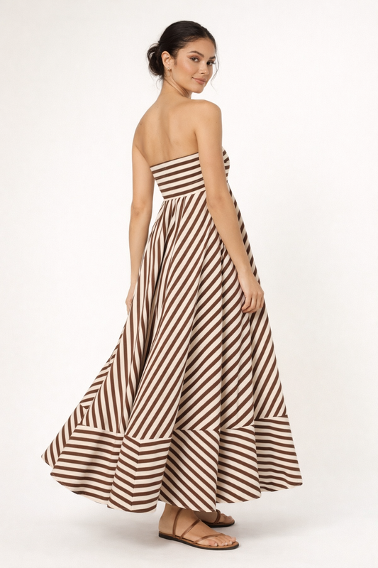 Robe longue à rayures et encolure sans bretelles pour femme - Alvera