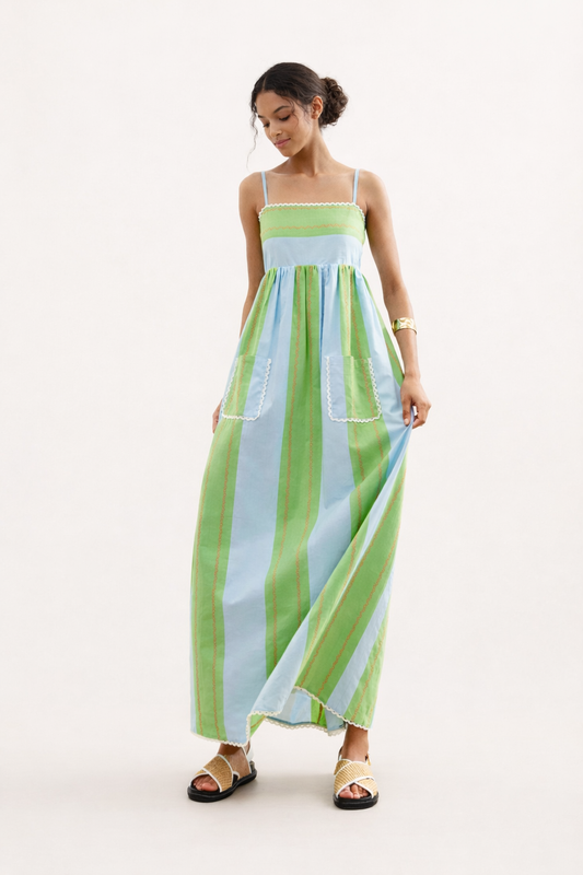Robe longue à fines bretelles et à rayures pour femme - Liora