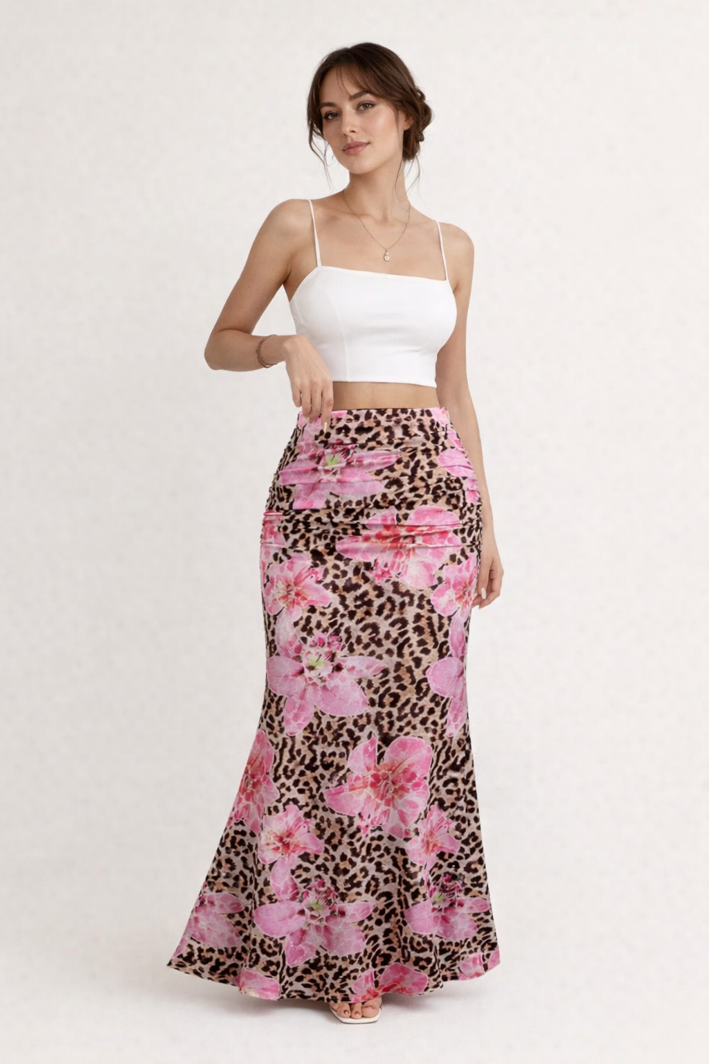 Langer Damenrock mit Blumen- und Tierprint - Elira