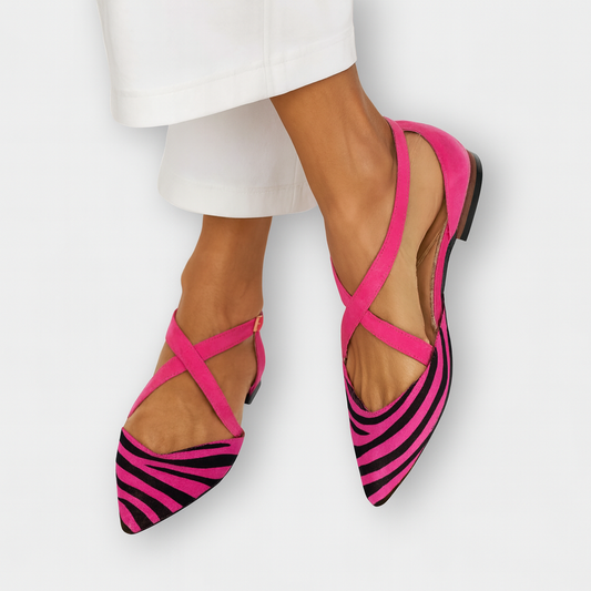 Damen Flats Kreuzriemen Animalprint modern - Sienna