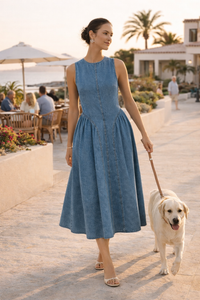Robe sans manches en denim midi baggy robe d'été décontractée - Keyla