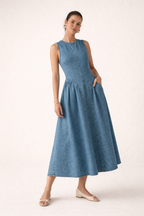 Ärmelloses Jeanskleid Midi ärmelloses Kleid baggy lässiges Sommerkleid - Keyla