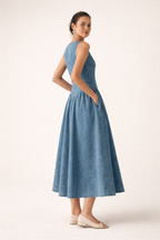 Ärmelloses Jeanskleid Midi ärmelloses Kleid baggy lässiges Sommerkleid - Keyla