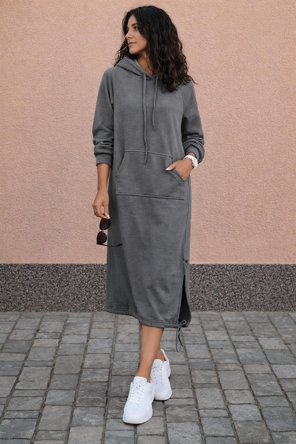 Langes Sweatshirt-Kleid mit Kapuze für Frauen - Lina