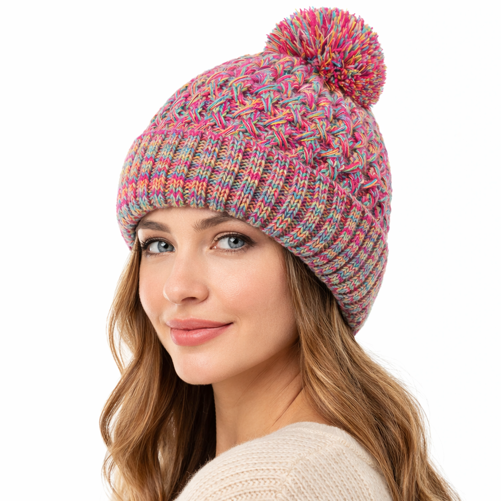 Einlagige Damenstrickmütze mit Bommel - Kireva